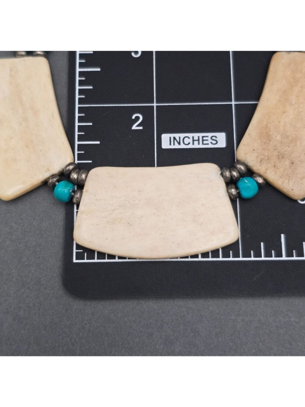 Vintage Southwestern Carved Bovine Bone Bib Statement Necklace 18" Blue Accents - Picture 11 of 13